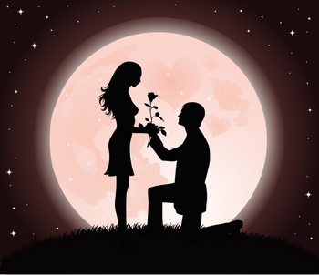 月明かりでプロポーズするシルエット romance love couple marriage proposal silhouette イラスト素材.jpg